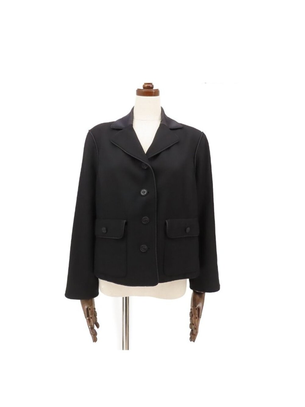 Chanel Jacket Black Wool Crown Button with Shoulder Pad 08A Top 40